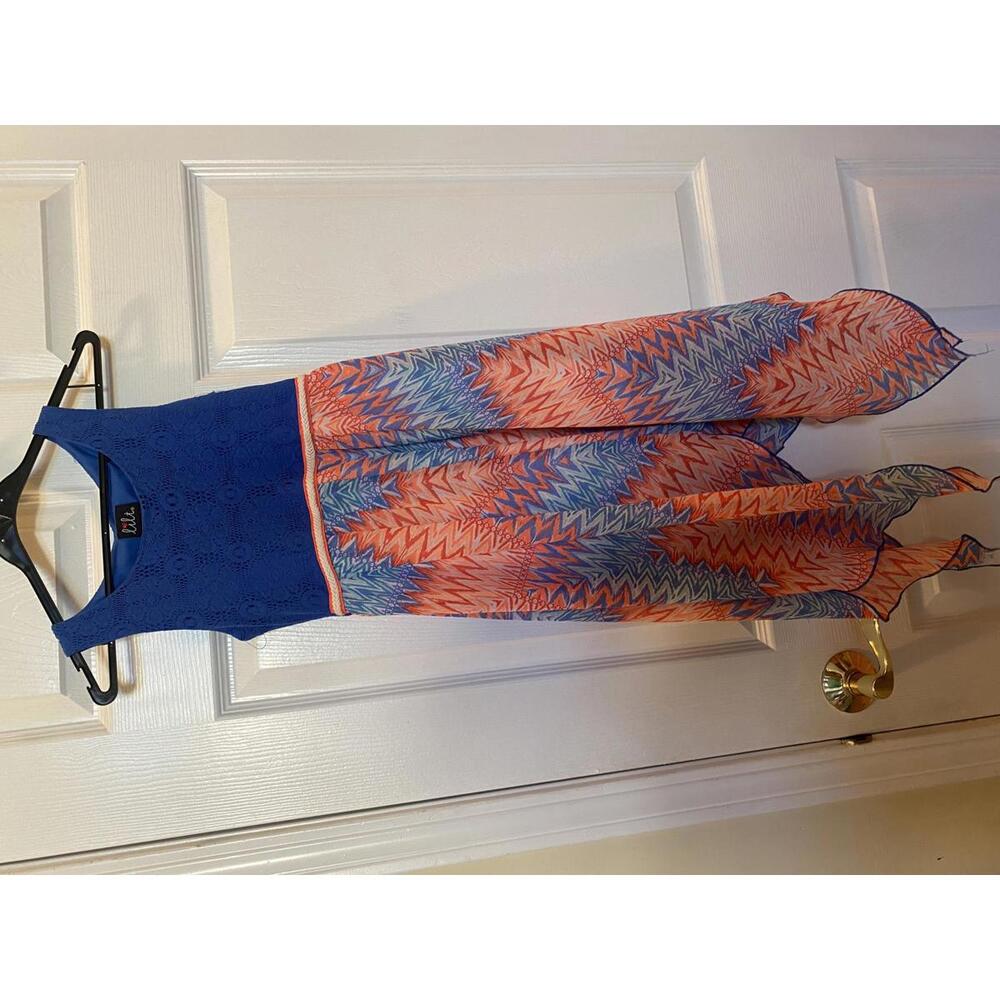 Lilt Girls' Blue Sleeveless Dress with Multicolor Skirt, Size 8
